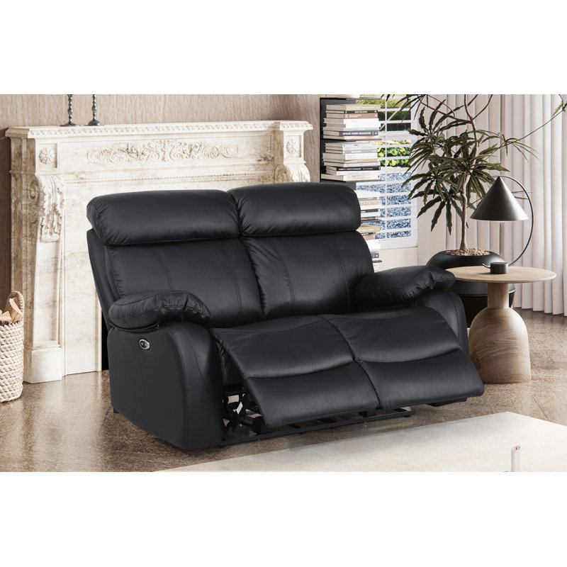 Causeuse inclinable en cuir 59,8 po Avshalom, Similicuir noir