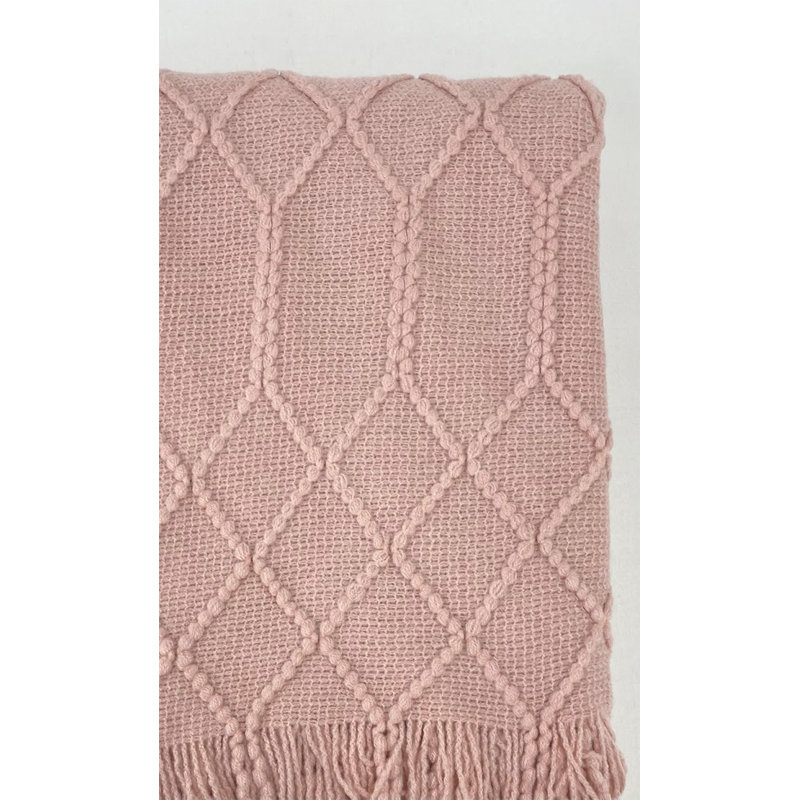 Irregular Rhombus Knitted Throw Blanket, Pink