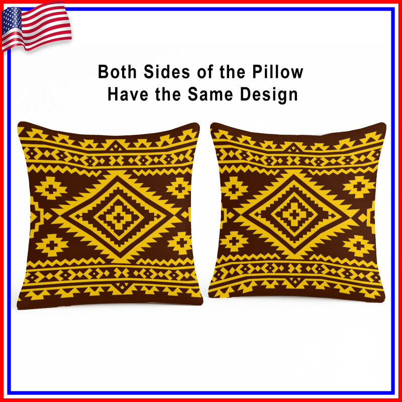 Yellow Brown Geometric Pattern Double Sided Throw Pillows, 16 x 16 inches