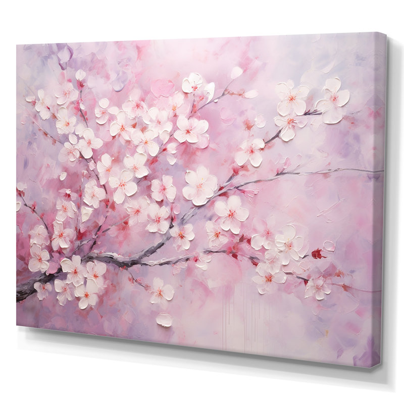 Minimalisme cerisier rose sur toile, H 24 po x l 32 po x P 1 po, Toile tendue