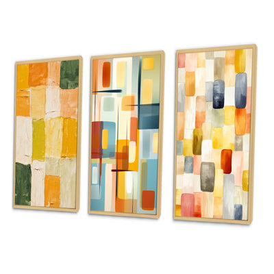 «Retro Cubist Abstract Composition I», ensemble de 3 reproductions