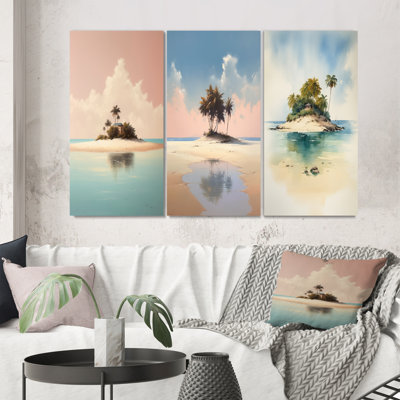 «Île désertique déserte», 3 pièces sur toile