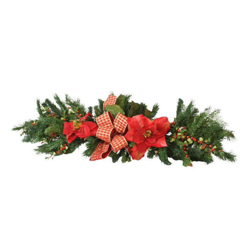 Red Poinsettia with Houndstooth Ribbon