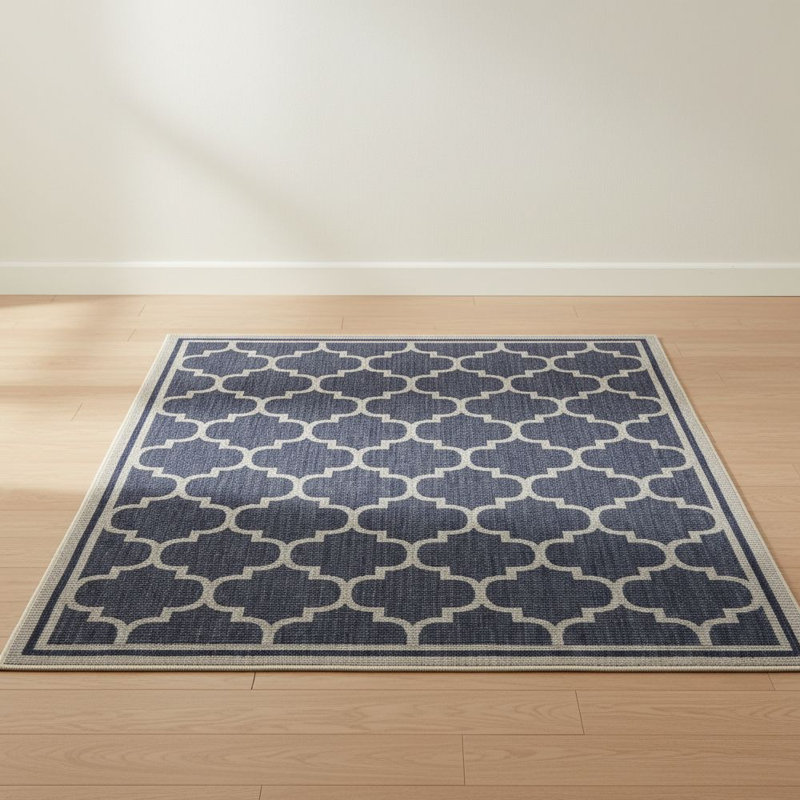 Blue and White Geometric Area Rug