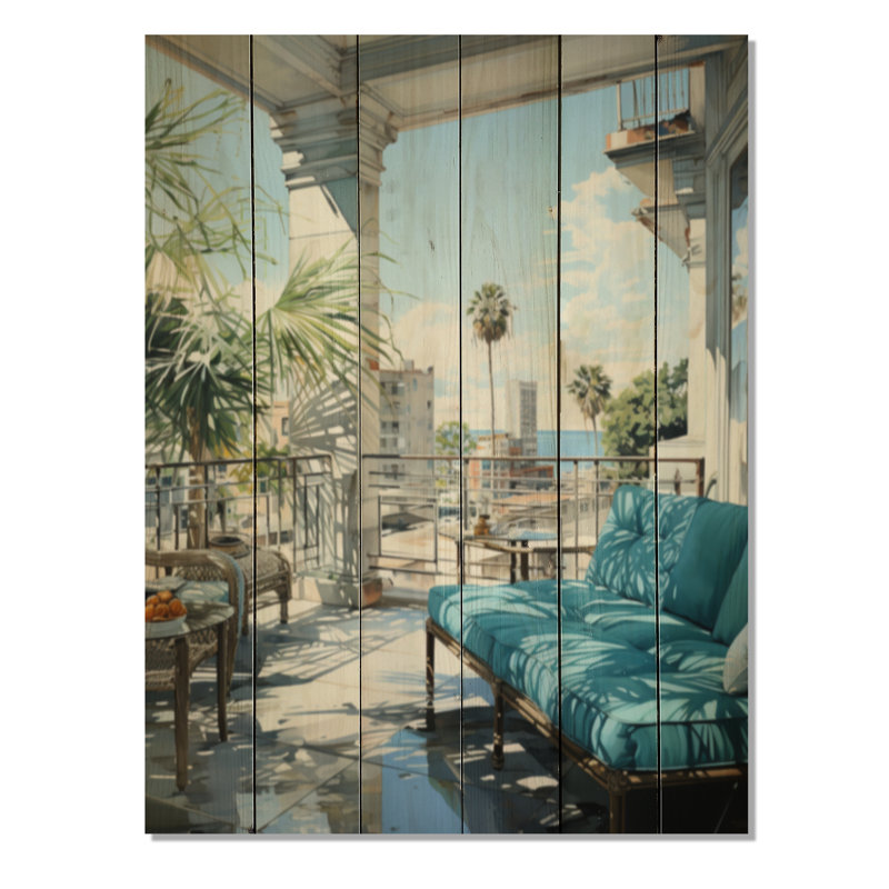 Miami Rooftop Escape On Wood Print, H 40 po x l 30 po x P 0,78 po