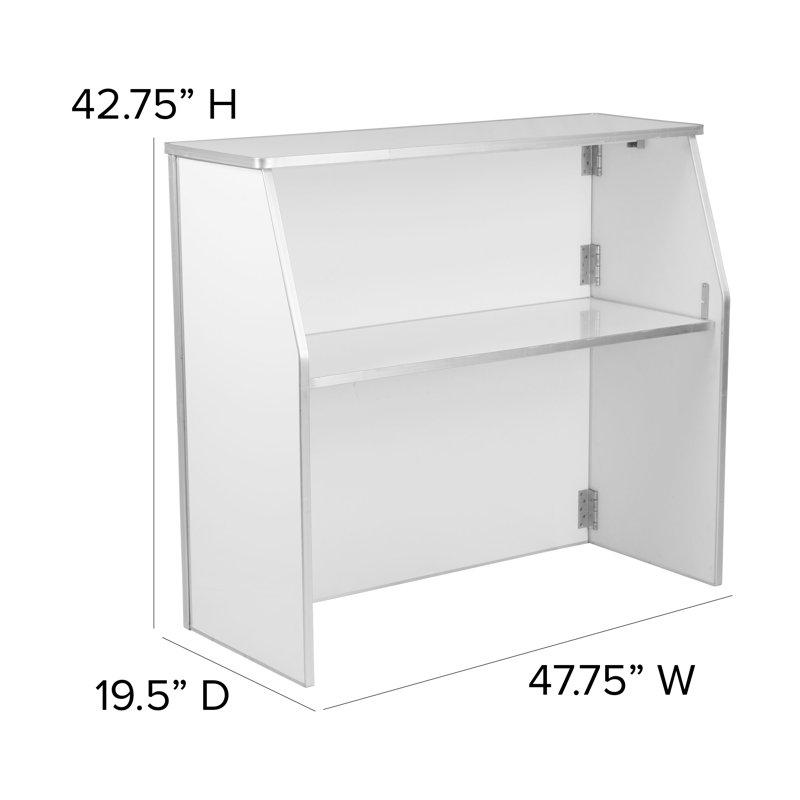 Barre d'événement portable pliable 4 'avec tablettes supérieures et centrales Bukowski, Blanc