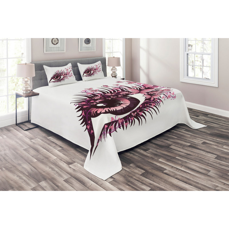 Butterflies Floral Coverlet, King Bedspread + 2 Shams