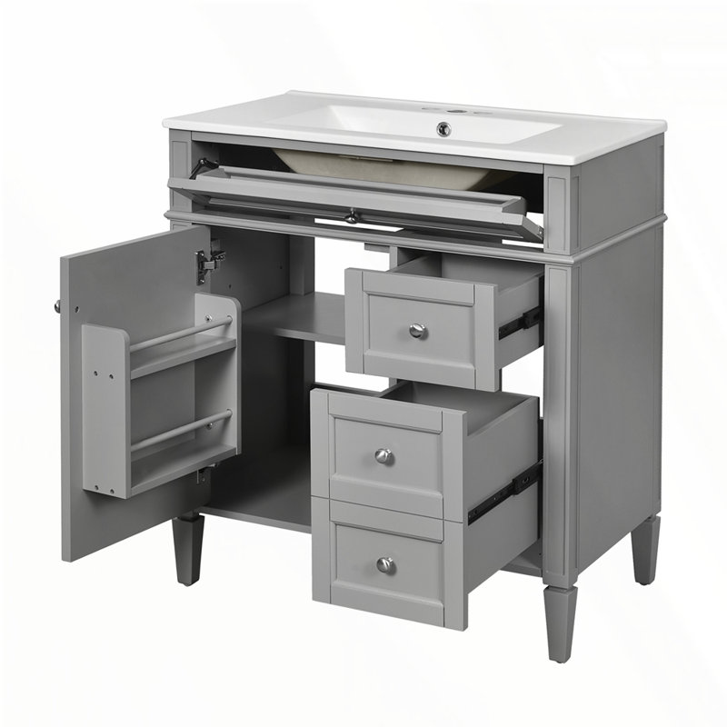 Meuble-lavabo de 30 po avec lavabo supérieur, Gris, Argent argent