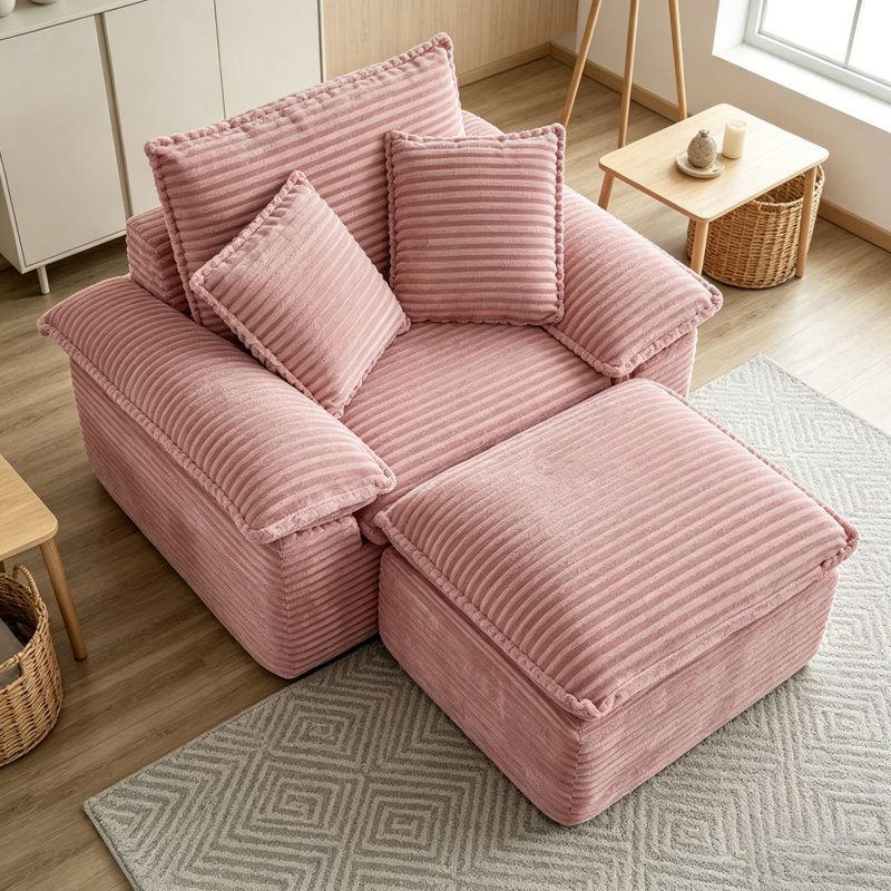 Fauteuil surdimensionné de 47 po, Velours côtelé rose