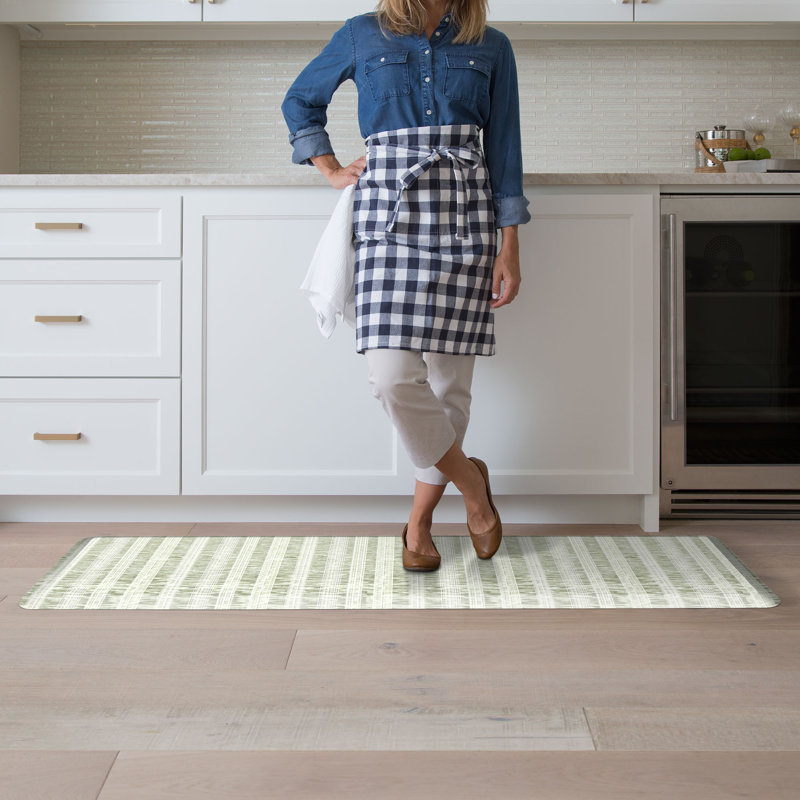 Anti-Fatigue Kitchen Comfort Mat, Sandstone Linen Stripes Pattern in Green, 20" x 72", Green