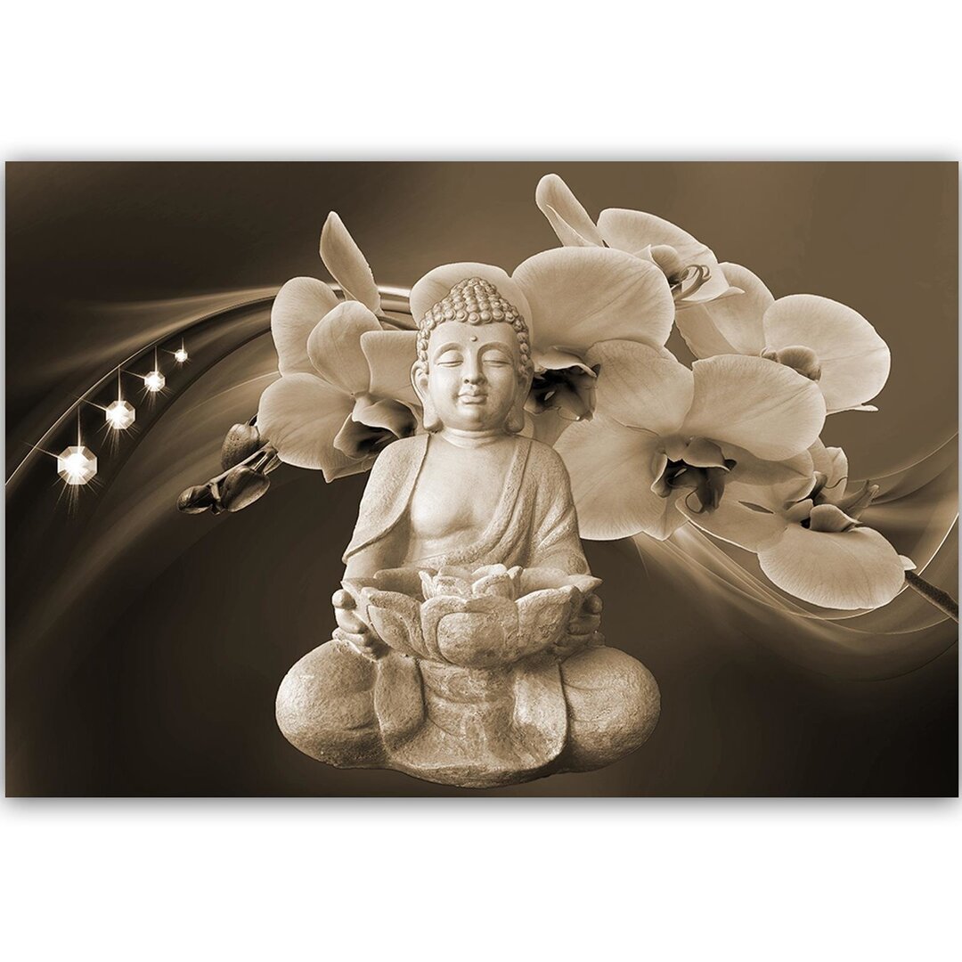 Leinwandbild Buddha mit Orchideen 4