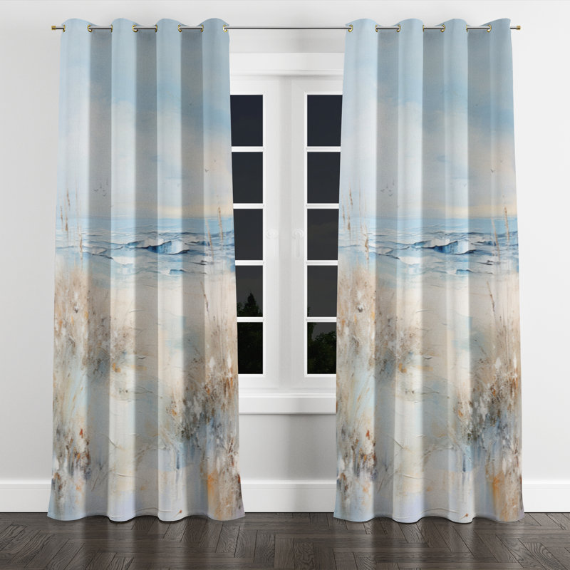Rideau à œillets en velours Coastal Ocean Charm In Winter - 1 panneau, L 52 po x L 120 po, Œillets dorés