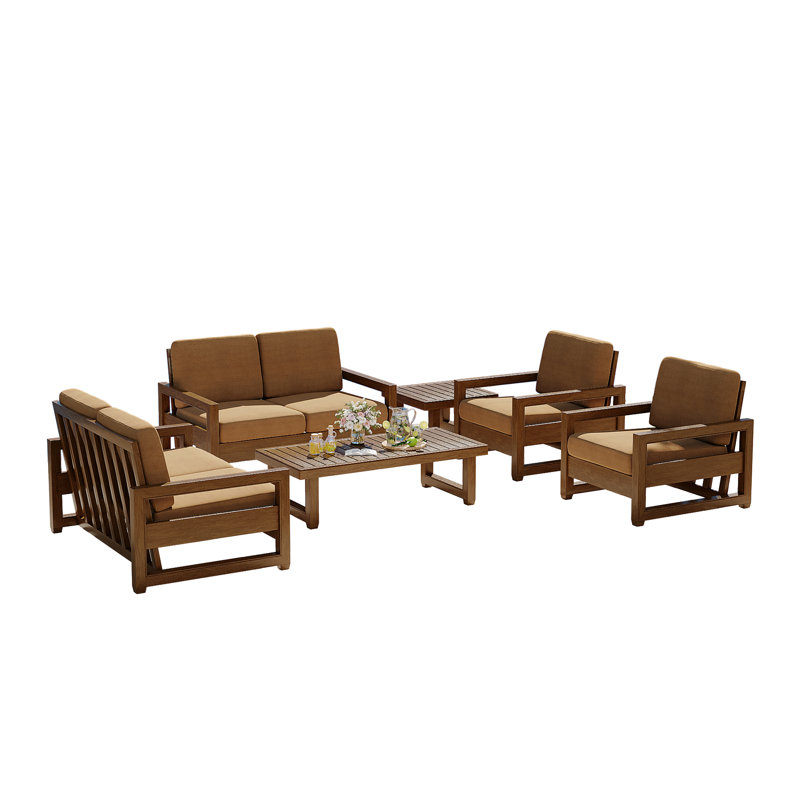 Ensemble de conversation pour l'extérieur 6 pièces, parfait pour recevoir avec les tables incluses, Marron clair