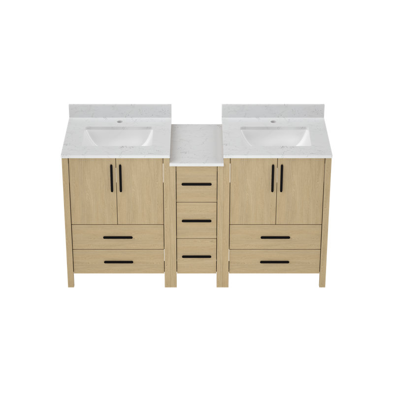 60 po Meuble-lavabo autoportant avec plateau en marbre d'ingénierie assemblé, 60"