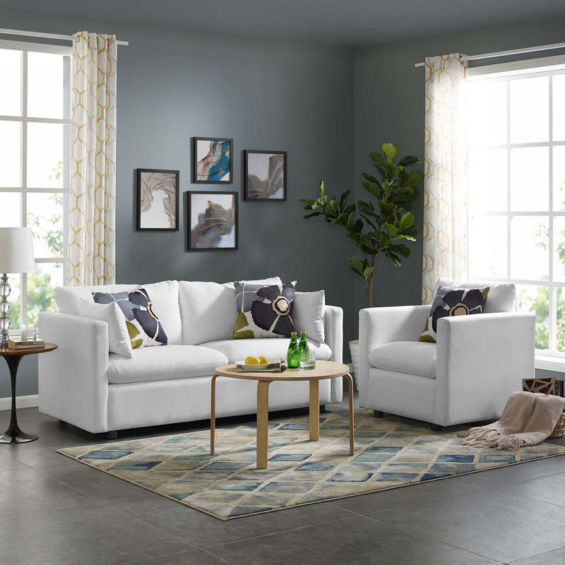 Ensemble de canapé et fauteuil en tissu Activate, Blanc