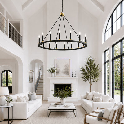 Adriana 16-Light 47" Dimmable Farmhouse Wagon Wheel Chandelier for Dining Room & Living Room