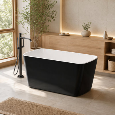 49" Compact Japanese-Style Deep Soaking Bathtub, Black Outside/White Inside