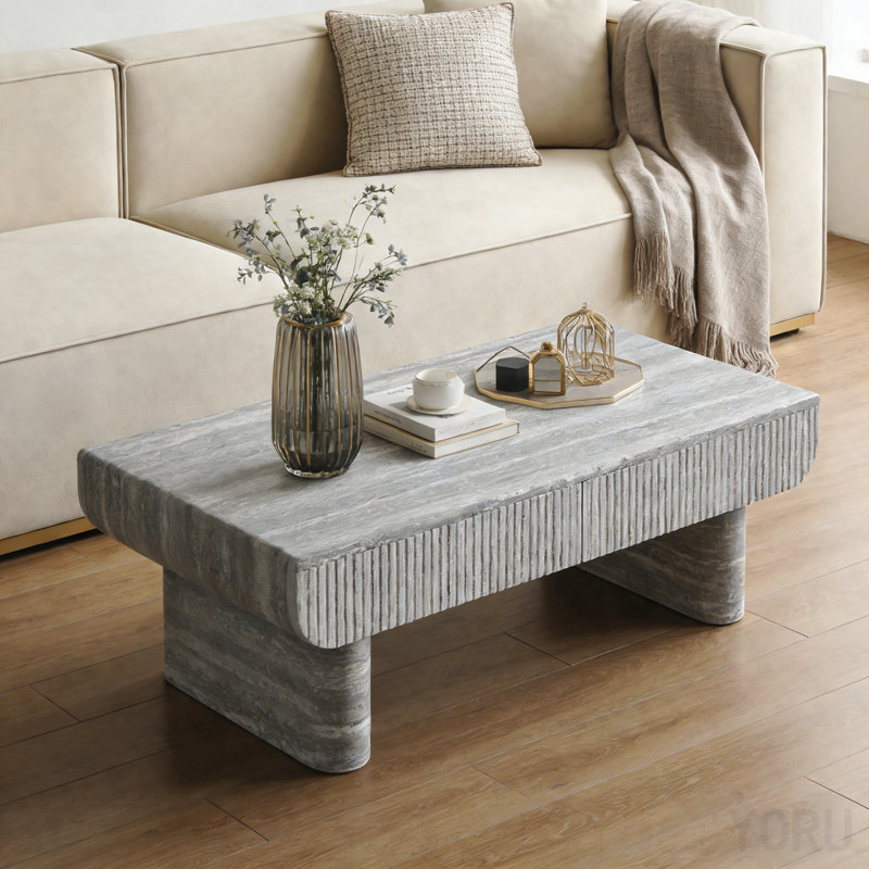 Table basse en bois gris - tiroir cannelé, Mid-Century moderne - gris