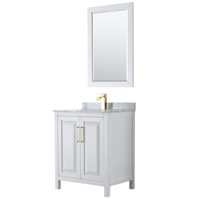 Daria 30" White Freestanding Vanity with Cultured Marble Top and Gold Trim