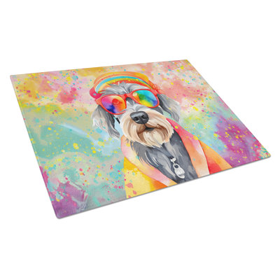Schnauzer Hippie Dawg Glass Cutting Board Large