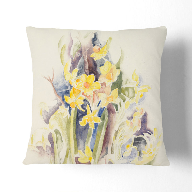 Small Daffodils Floral Scatter Cushion, 55cm H x 55cm W x 20cm D, Black