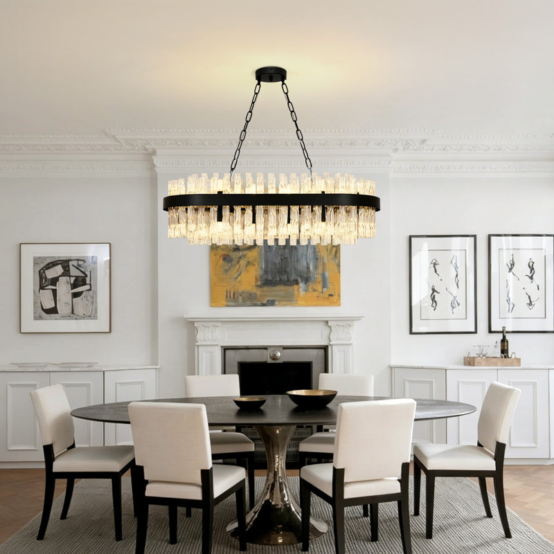 Dimmable 16-light Rectangle Crystal Chandelier, Matte Black