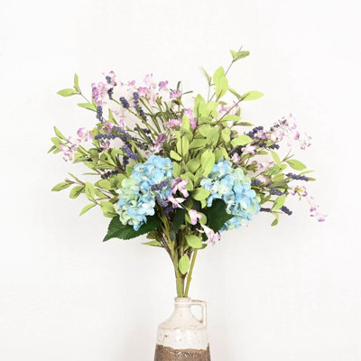 24" Artificial Spring Summer Hydrangea Wildflower Berry Floral Arrangement For Vase Filler, Farmhouse Greenery Foliage Branch Long Stem Floral Bulk Bo
