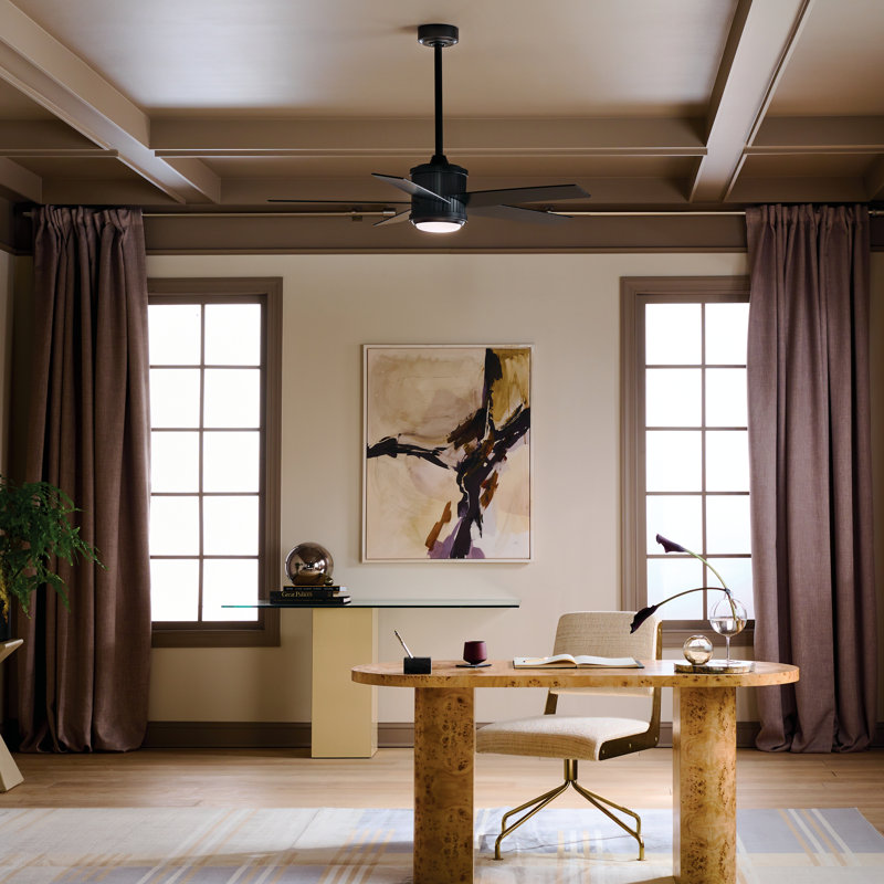 Bhram 48'' Ceiling Fan with LED Lights, Brushed Stainless Steel/Walnut