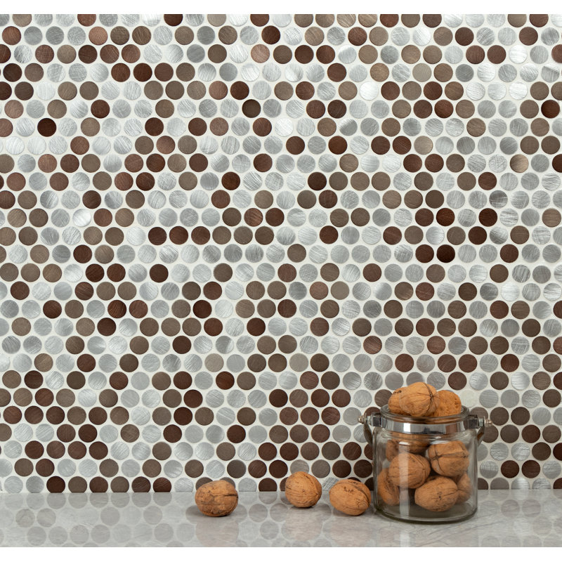 Twilight 1" x 1" Aluminium Penny Round Mosaic Tile, Earth/Silver