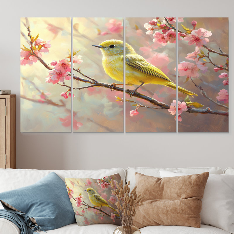 Songbird in Melody Summer Tree II - Art mural oiseau - décoration murale moderne, H 32 po x l 64 po
