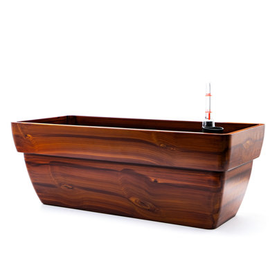 7.8 In. Self-Watering Planter - Dark Wood Mimic, Stabilized, Frost Proof, Drainage Possible, Easy To Assemble, 23" X 10" 8.3", Track Water Quantity Plastic Pot In., Attribute, Weather Construction,
