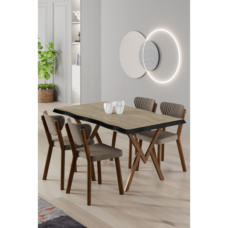 Ensemble de table et chaises de salle à manger (5 pièces), Cappuccino, Travertin