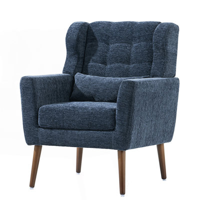 Kawonna Modern Accent Chair,Chenille Arm Chairs for Living Room,Upholstered Mordern Armchair,Comfy Soft Padded Lounge Chair in Small Space, Bedroom, w/Pillow, Solid Wood Leg