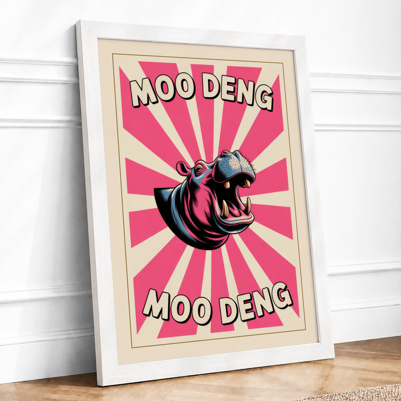 Moo Deng Roar Retro - Framed Print, A4 - 29.7 x 21.0 cm, White