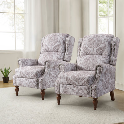 Ariany Floral Polyester Manual Reclining Chairs with Nailhead Trim (Set of 2)
