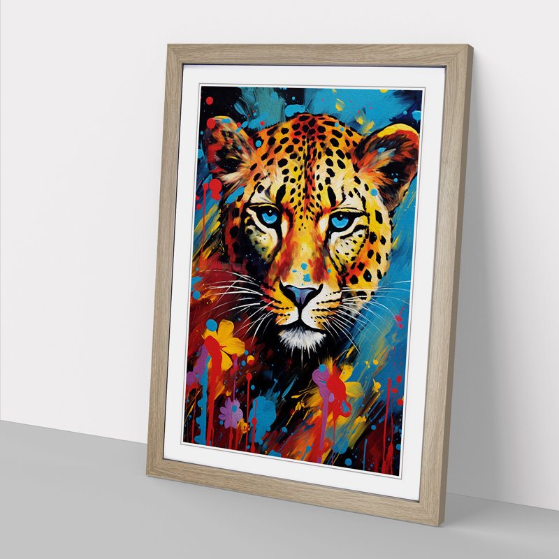 Cheetah Expressionism No.2 - Single Picture Frame Print on Wood, Oak Framed, 46cm H x 34cm W x 2cm D