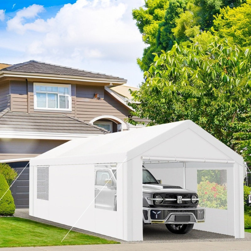 10'x20' Heavy Duty Portable Garage, Upgraded Car Canopy with Removable Sidewalls, White