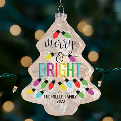  Merry & Bright Family Personalized Frosted Tree Lightable Ornament
