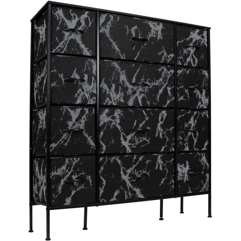 Sorbus 12 Drawers Dresser with Steel Frame and Wood Top, Black