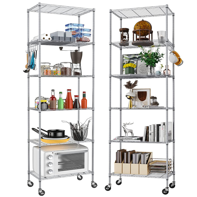 Manry 72" H x 23.2" W x 13.78" D 5-Tier Chrome Shelving Unit with Wheels, Side Hooks