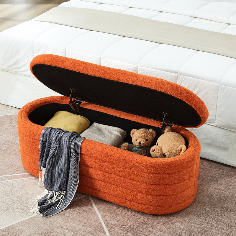 Banc de rangement luxueux orange - ajoute une touche luxueuse à votre maison avec un tissu ovale moderne rembourré pour la chambre à coucher, le salon et le vestibule