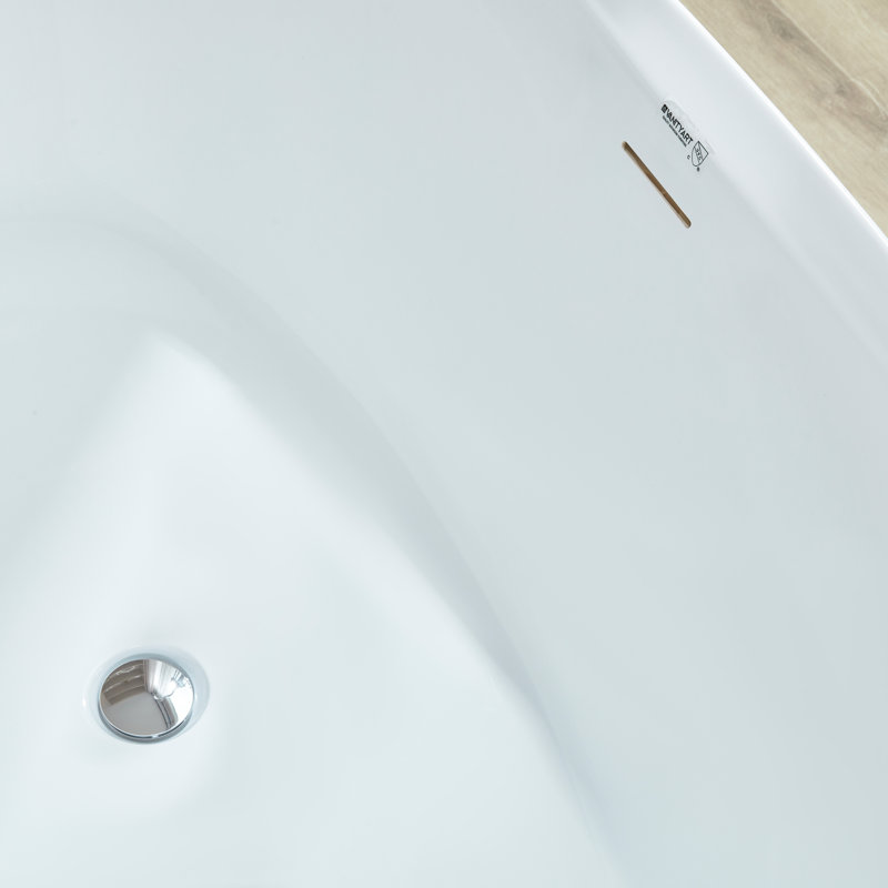 71" x 33" Freestanding Soaking Acrylic Bathtub, White/Integrated Overflow