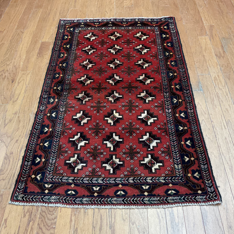 Tapis rouge / bleu marine noué à la main Hilario
