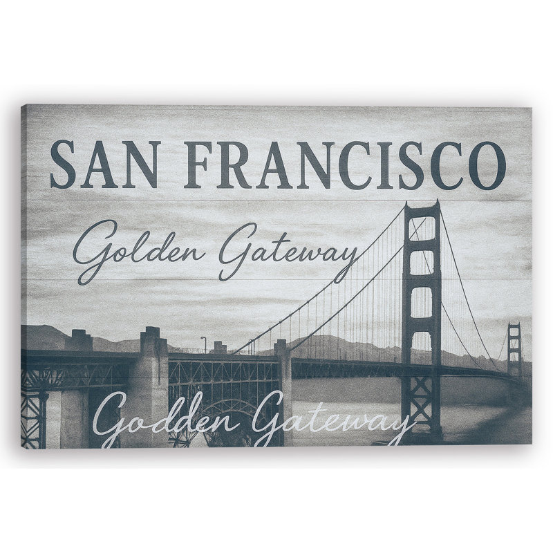 San Francisco - Golden Gateway, art mural sur toile sur fond de bois