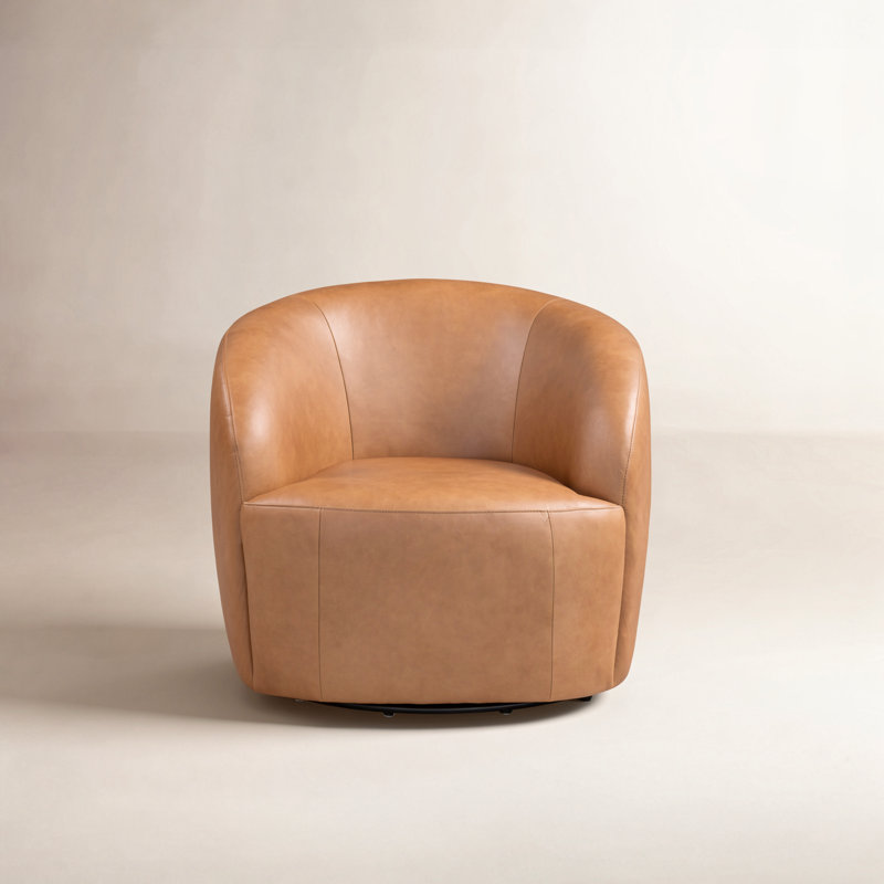 Alma Genuine Italian Leather Swivel Lounge Chair in Bourbon Tan