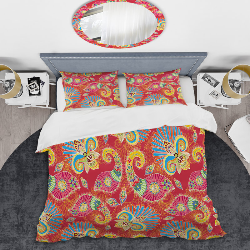 Multicolore motif floral cachemire I - ensemble de housse de couette abstrait - microfibre de polyester