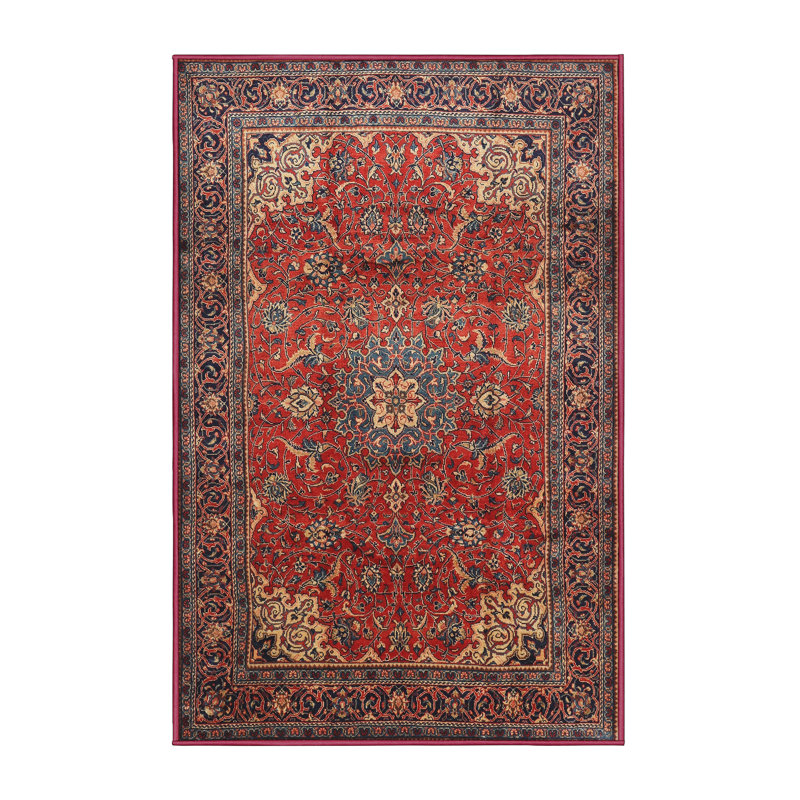 Tapis traditionnel rouge / brun Bisa, Rectangle 7 pi x 10 pi