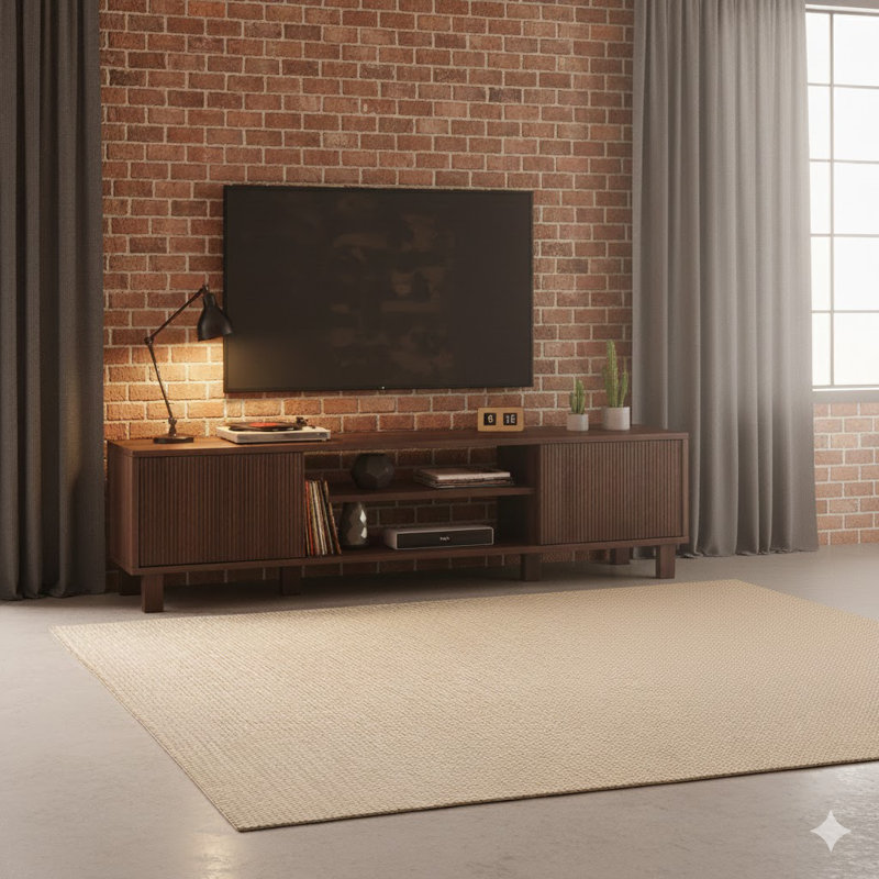 Meuble télé moderne pour téléviseur de 70 po ou moins, grande console multimédia avec rangement et tablettes ouvertes, centre de divertissement élégant pour le salon