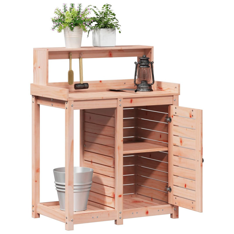 Broxton Wood Potting Bench, Brown, white and pink