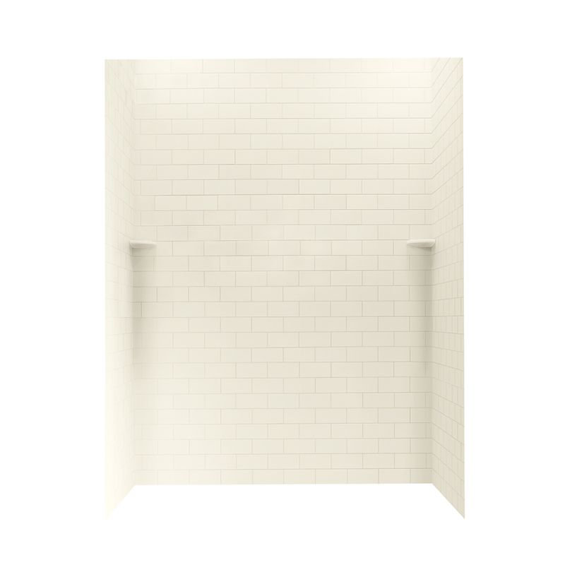 Solid Surface Three Panel Shower Wall, Bone, 72" H x 62" W x 36" D